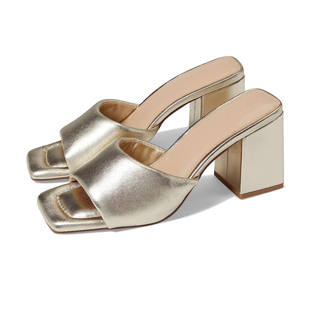 Faryl by Farylrobin Zoey Sandal Women 14 Gold Leather Slip-On Block Heel GAL1771